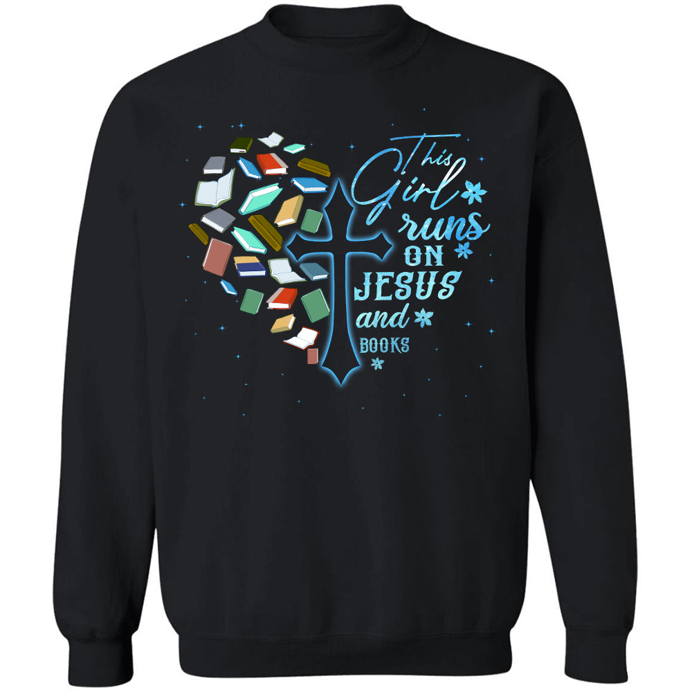 Bookaholic, The cross, This girl runs on Jesus and books 2 - Jesus Black Apparel