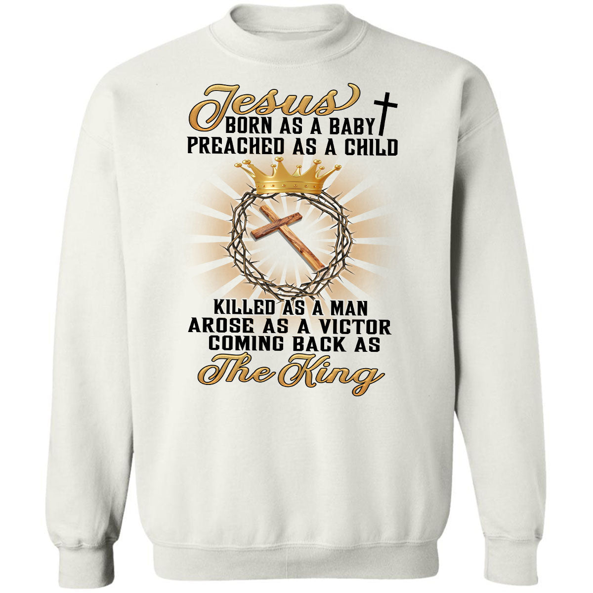 Crown of thorn, Wooden cross, Jesus comes back as the King - Jesus White Apparel