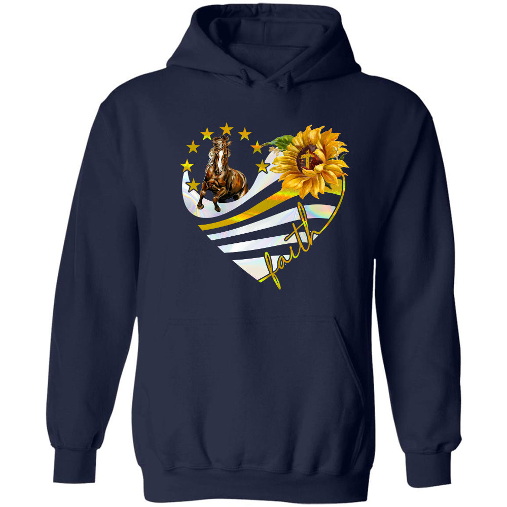 Running Horse, Sunflower, Faith heart shape - Jesus Black Apparel