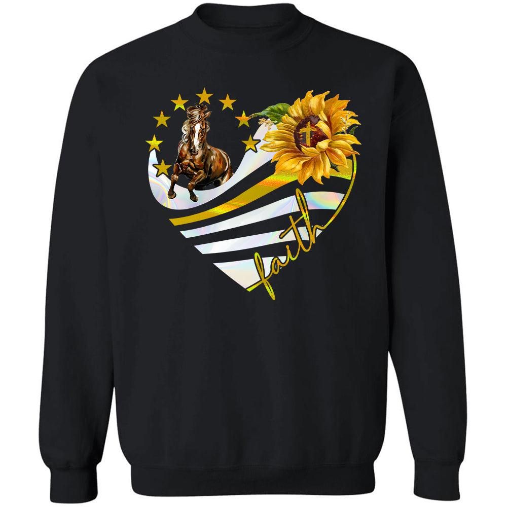 Running Horse, Sunflower, Faith heart shape - Jesus Black Apparel