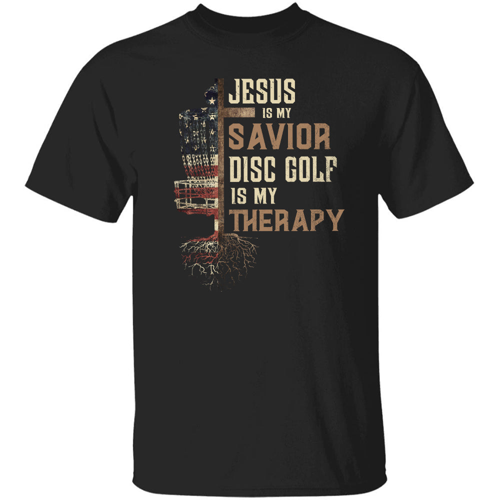 Cross short, US flag, Jesus is my savior, Disc Golf is my therapy - Jesus, Gold Apparel