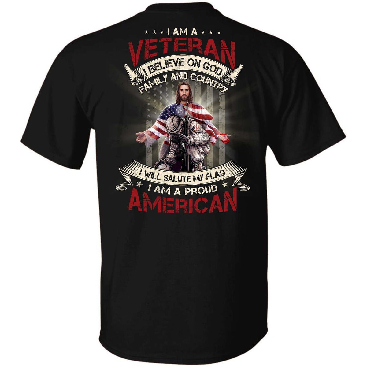 Jesus apparel, American flag, I am a veteran - Jesus Back-printed Apparel