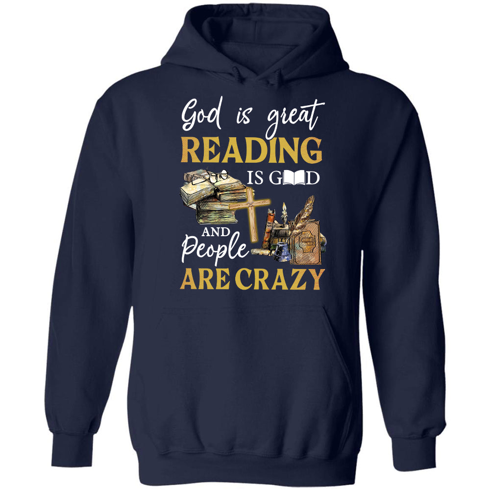 Old books, Wooden cross, God is great, Reading is Good and people are crazy - Jesus Black Apparel