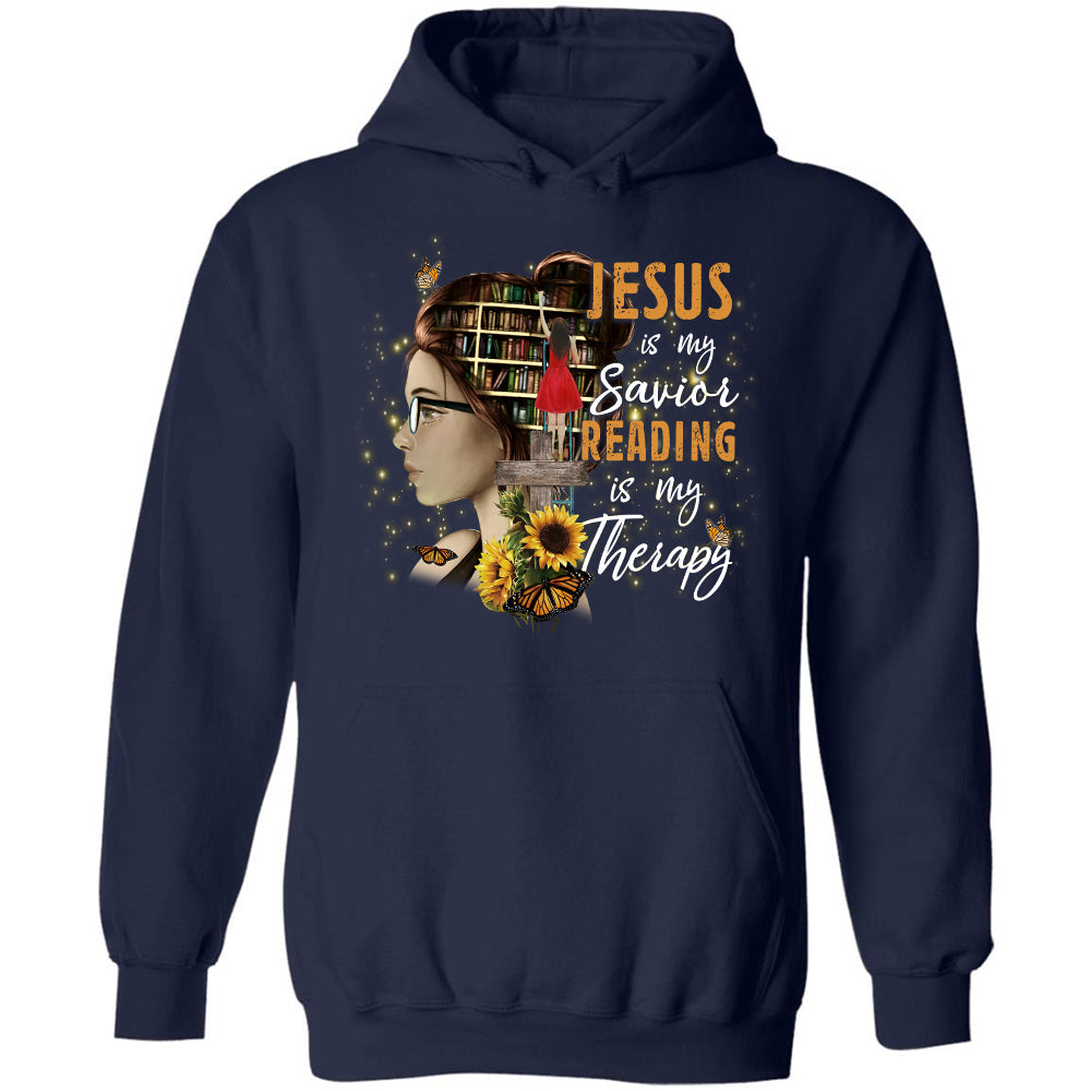 Beautiful girl, In the library, Jesus is my savior, Reading is my therapy - Jesus Black Apparel