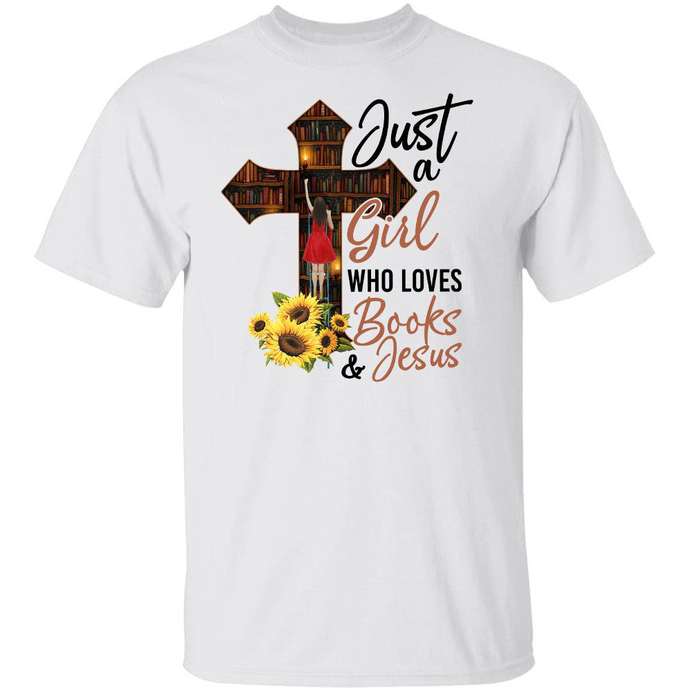 In the library, Beautiful girl, Just a girl who loves books and Jesus - Jesus White Apparel