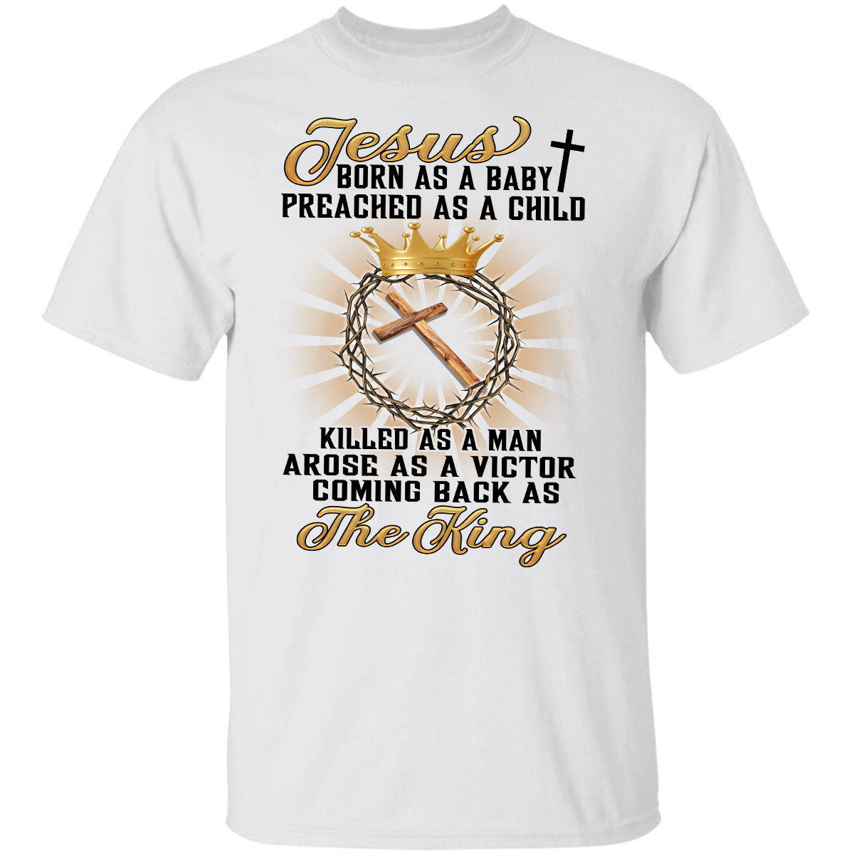 Crown of thorn, Wooden cross, Jesus comes back as the King - Jesus White Apparel