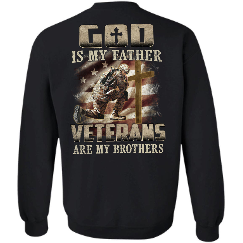 Jesus - Veteran is crying in front of the cross - God is my father - Back-printed Black Apparel