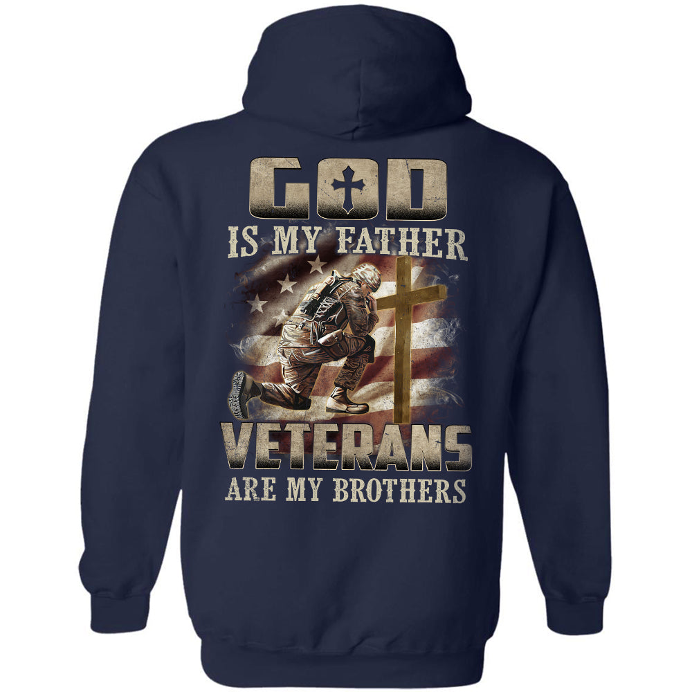 Jesus - Veteran is crying in front of the cross - God is my father - Back-printed Black Apparel