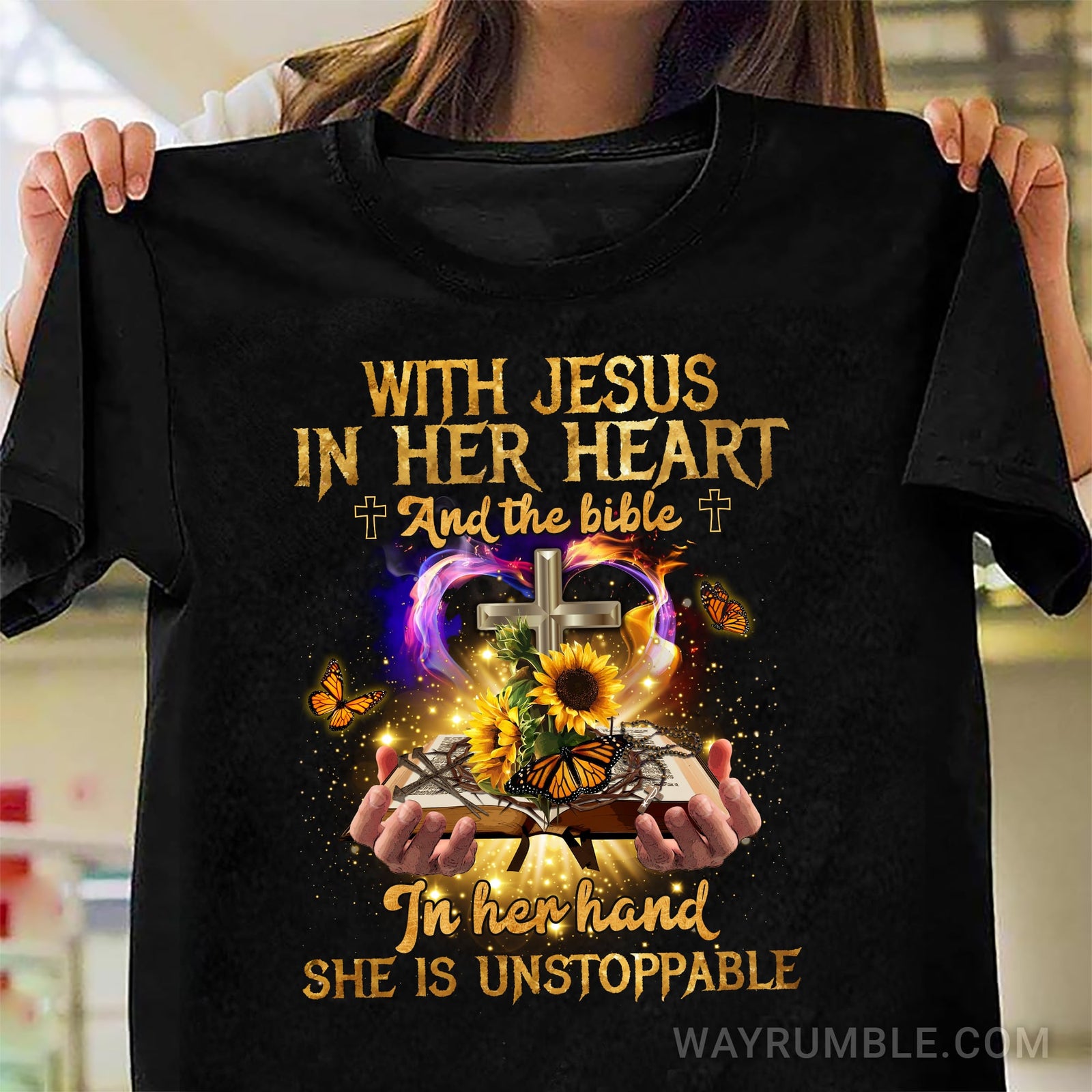 Jesus - With Jesus in her heart, She is unstoppable - Black Apparel