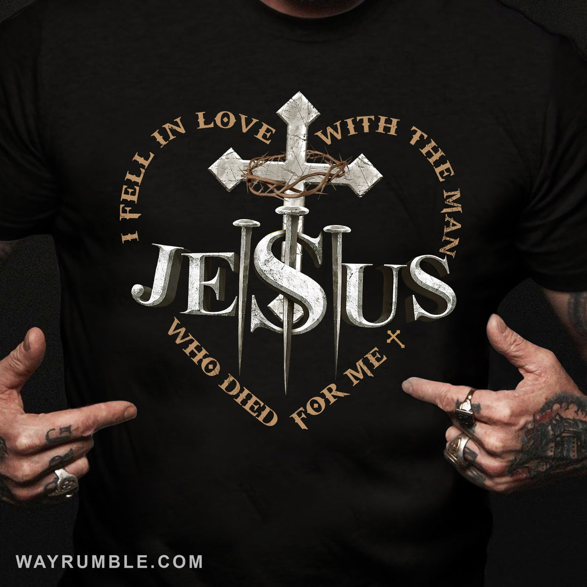 The iron cross, Crown of thorn, Heart shape, Jesus and three nails, I fall in love with the man who die for me - Jesus Black Apparel