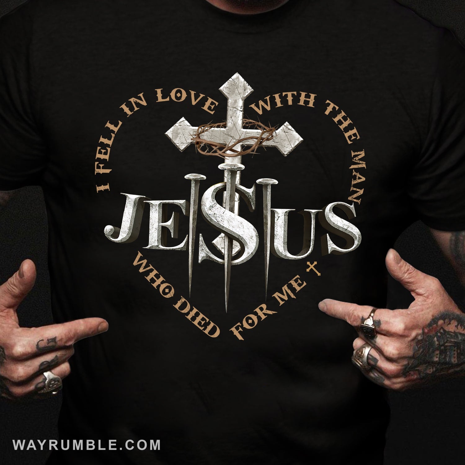 The iron cross, Crown of thorn, Heart shape, Jesus and three nails, I fall in love with the man who die for me - Jesus Black Apparel