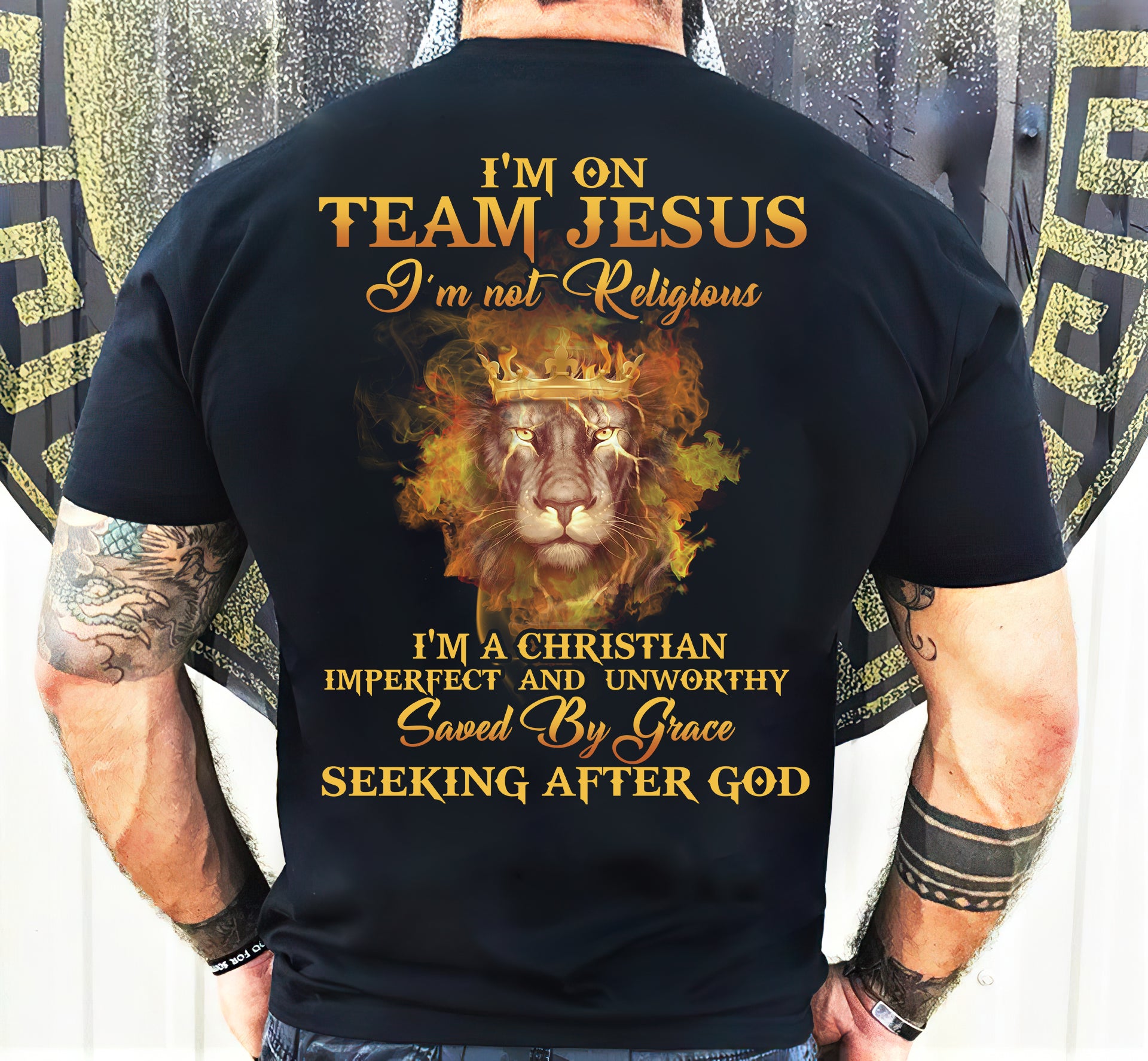 Lion king, Yellow fire, I'm on team Jesus - Jesus Back-printed Black Apparel