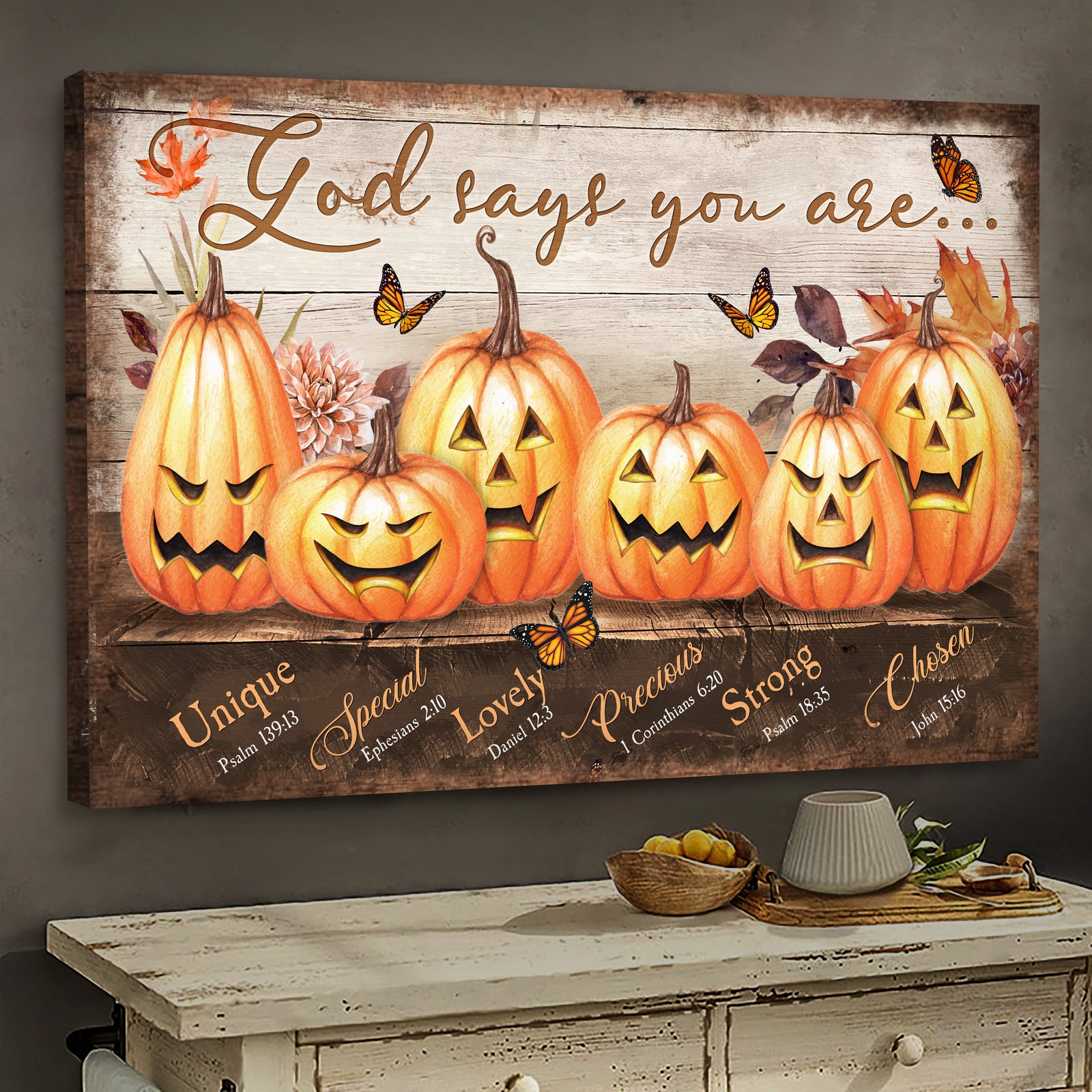 Halloween Pumpkin, Butterfly, God says you are - Jesus Landscape Canvas Prints, Wall Art