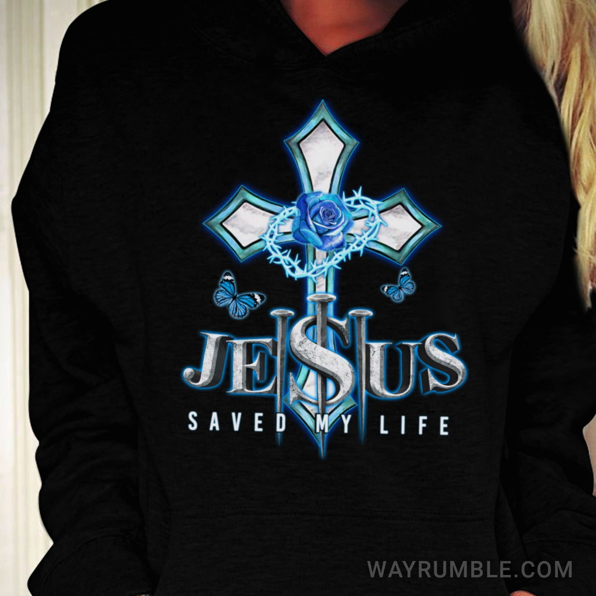 Jesus save my live, The three nails, Blue cross, Crown of thorn - Jesus Black Apparel