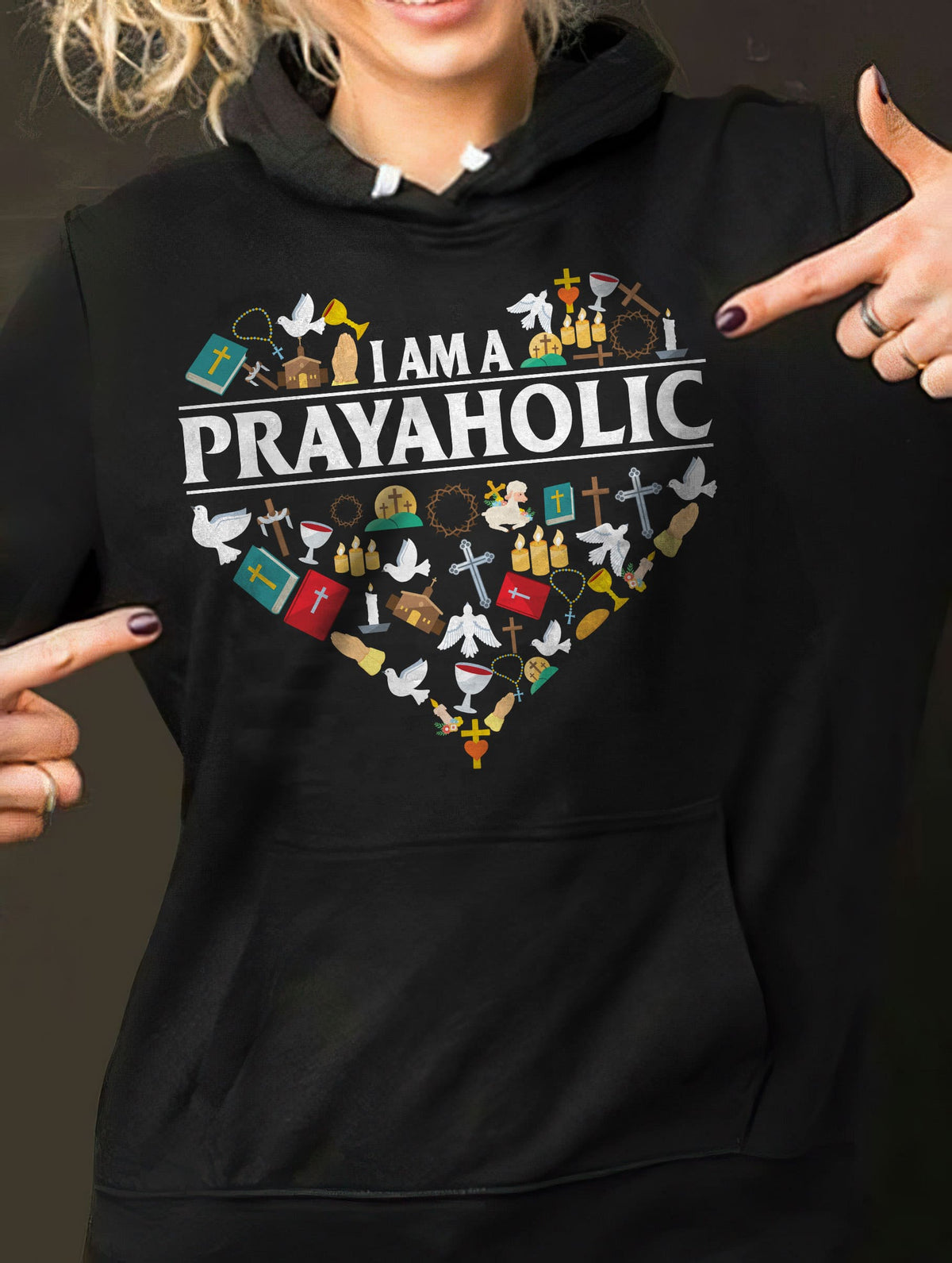 Jesus symbol, Bible, Colorful heart, I am a prayaholic - Jesus Black Apparel