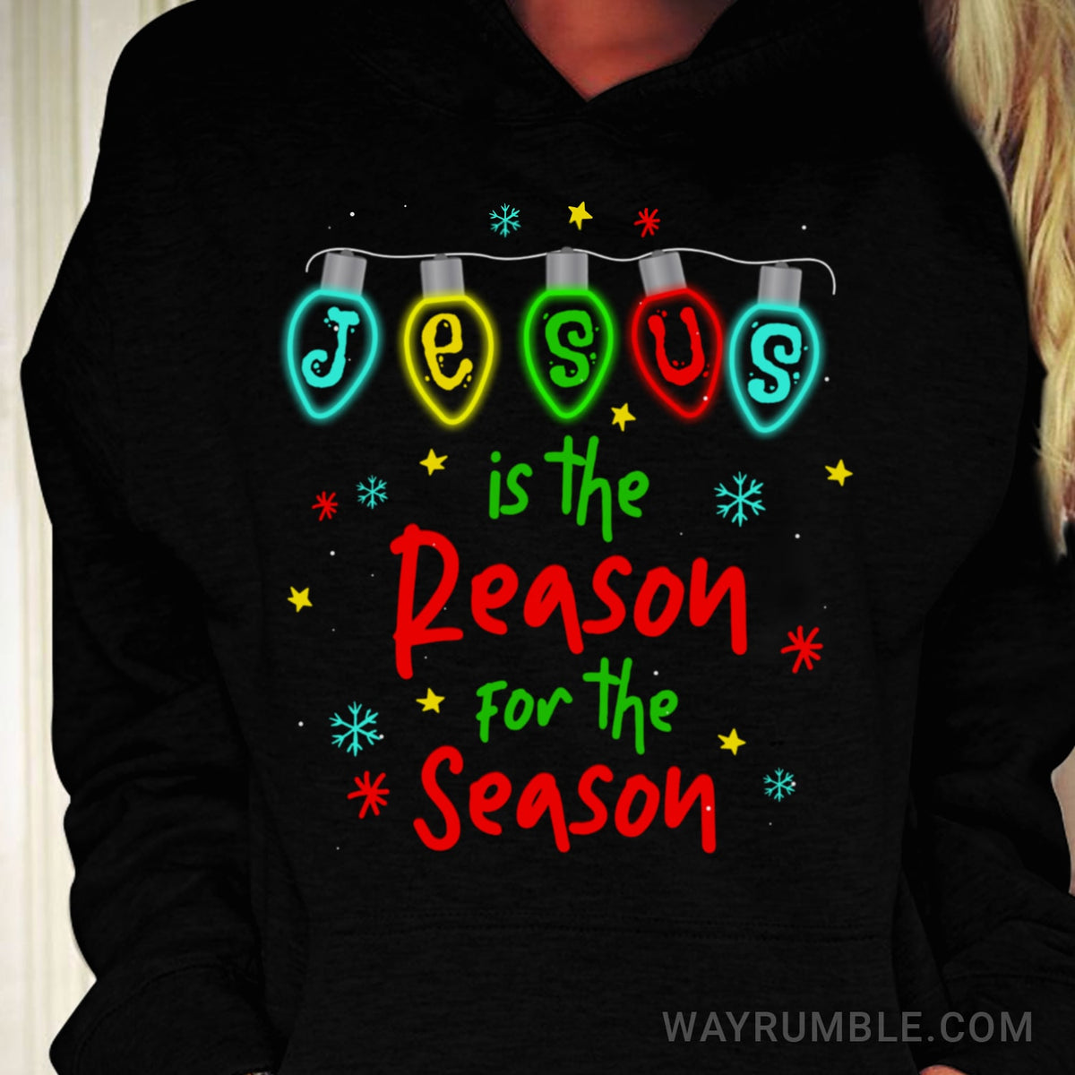 Christmas decoration lights, Jesus is the reason for the season - Christmas, Jesus Black Apparel