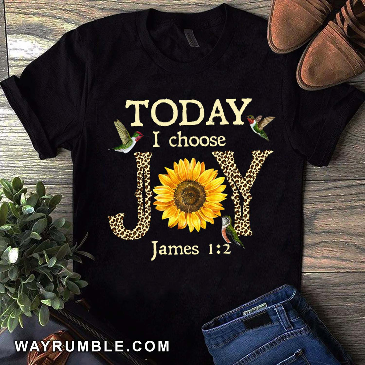 Jesus - Hummingbird and sunflower - Today I choose Joy - Black Apparel