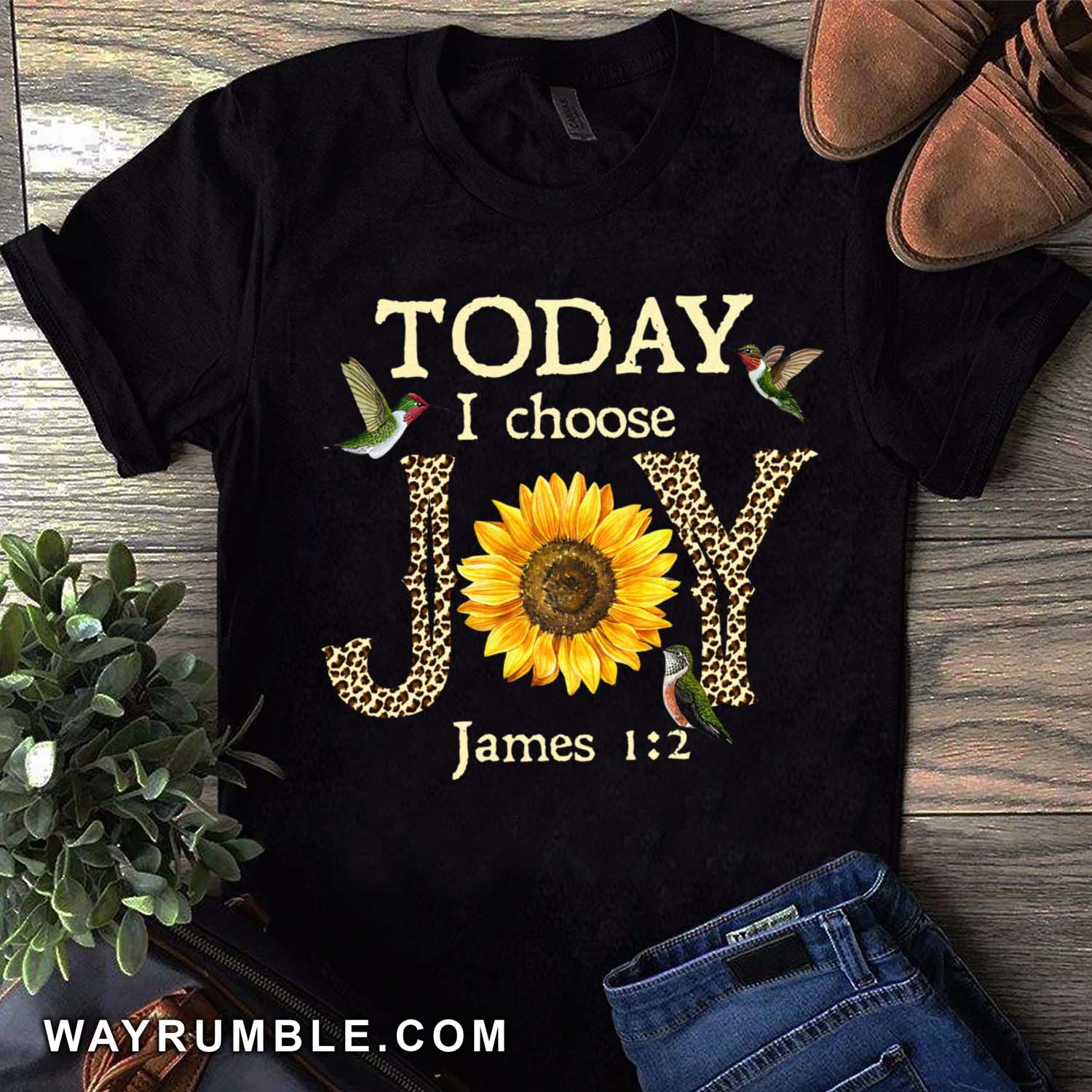 Jesus - Hummingbird and sunflower - Today I choose Joy - Black Apparel