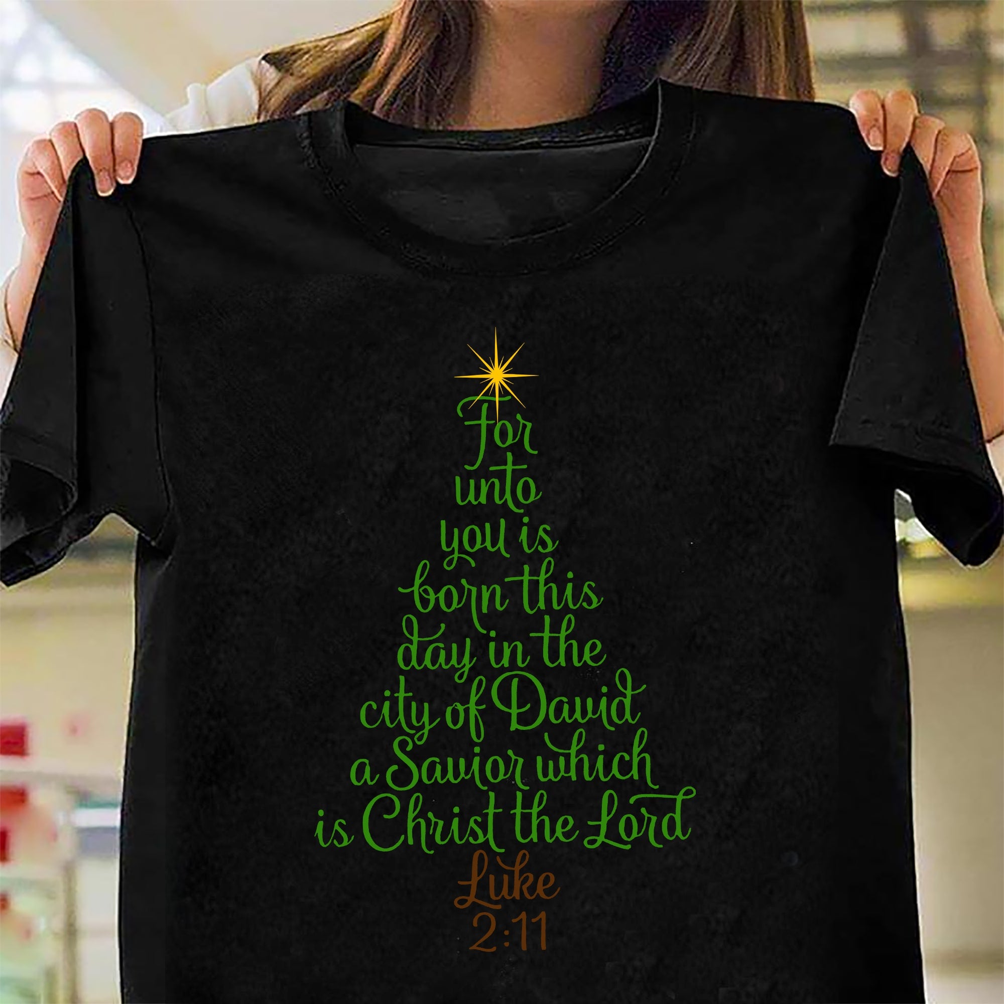 Christmas tree, For unto you is born this day - Jesus Black Apparel