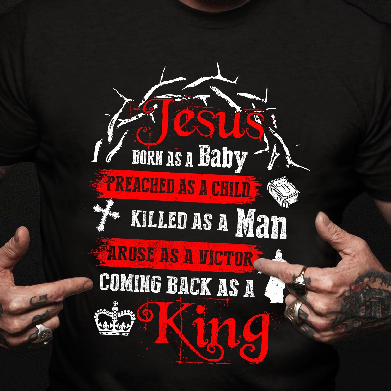 Crown of Thorn, Jesus coming back as a King - Jesus Black Apparel