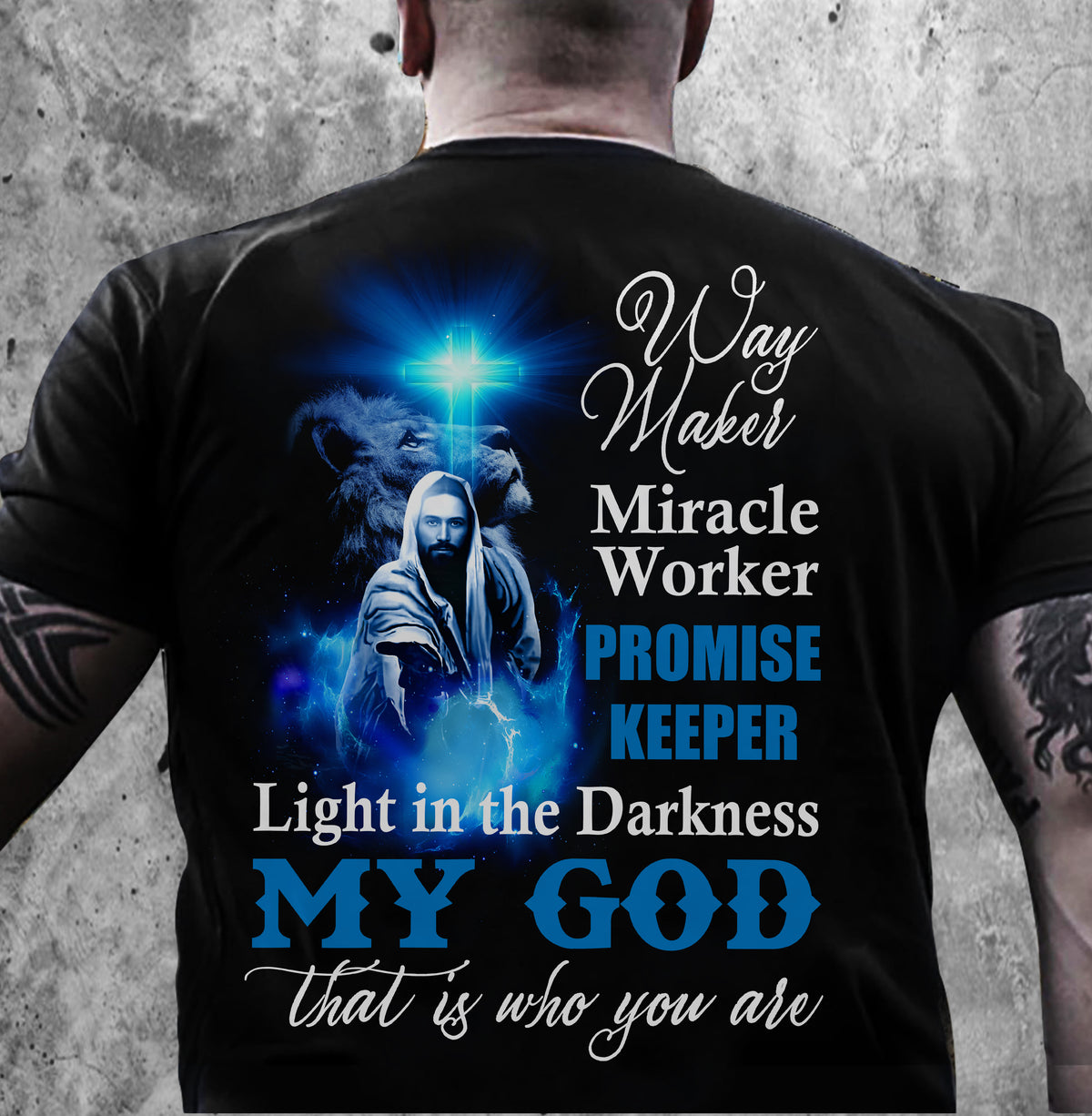 Jesus - The blue light cross - My God is the light in the darkness - Back-printed Black Apparel