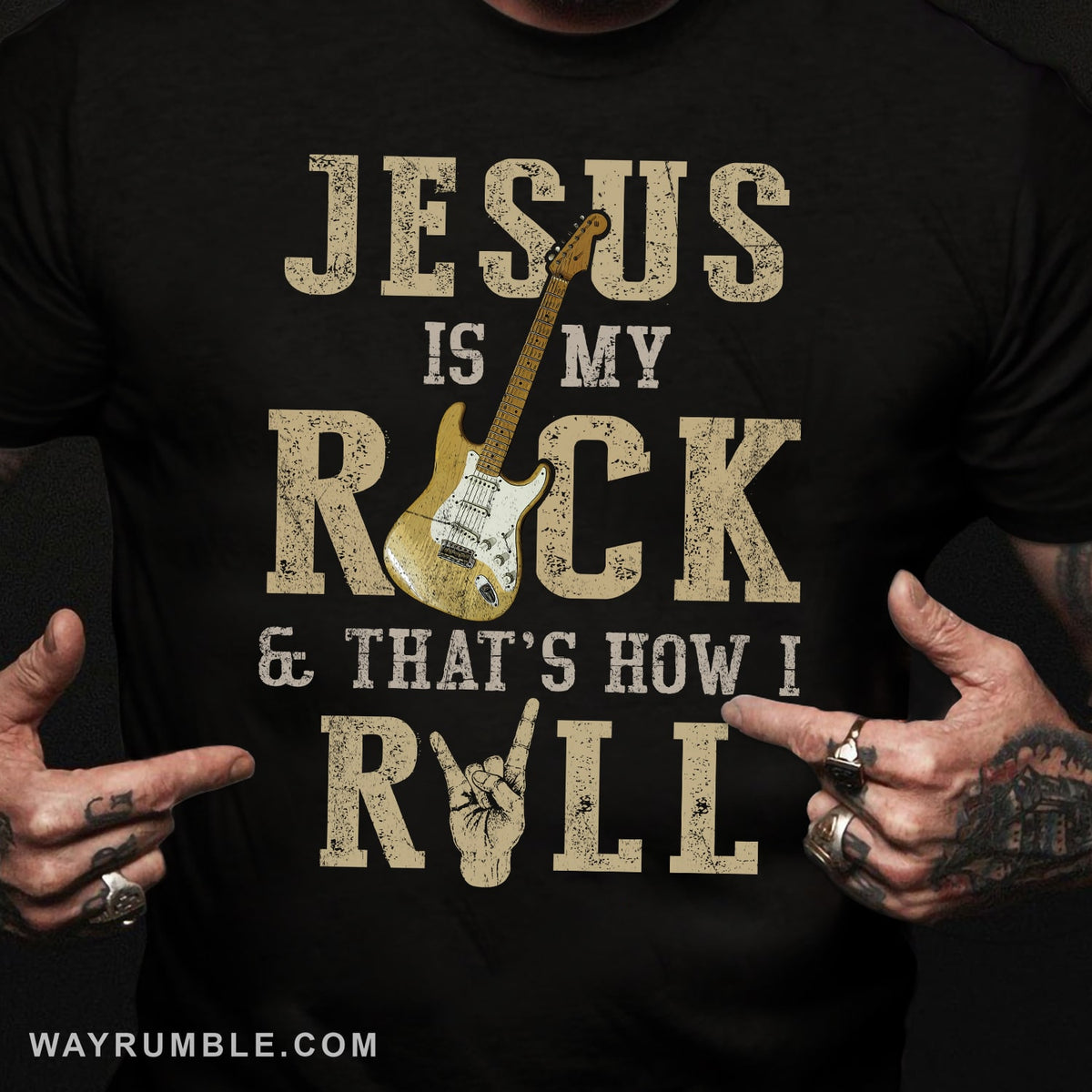Rock hand sign, Jesus is my Rock and that&#39;s how I Roll - Jesus, Guitarist Apparel