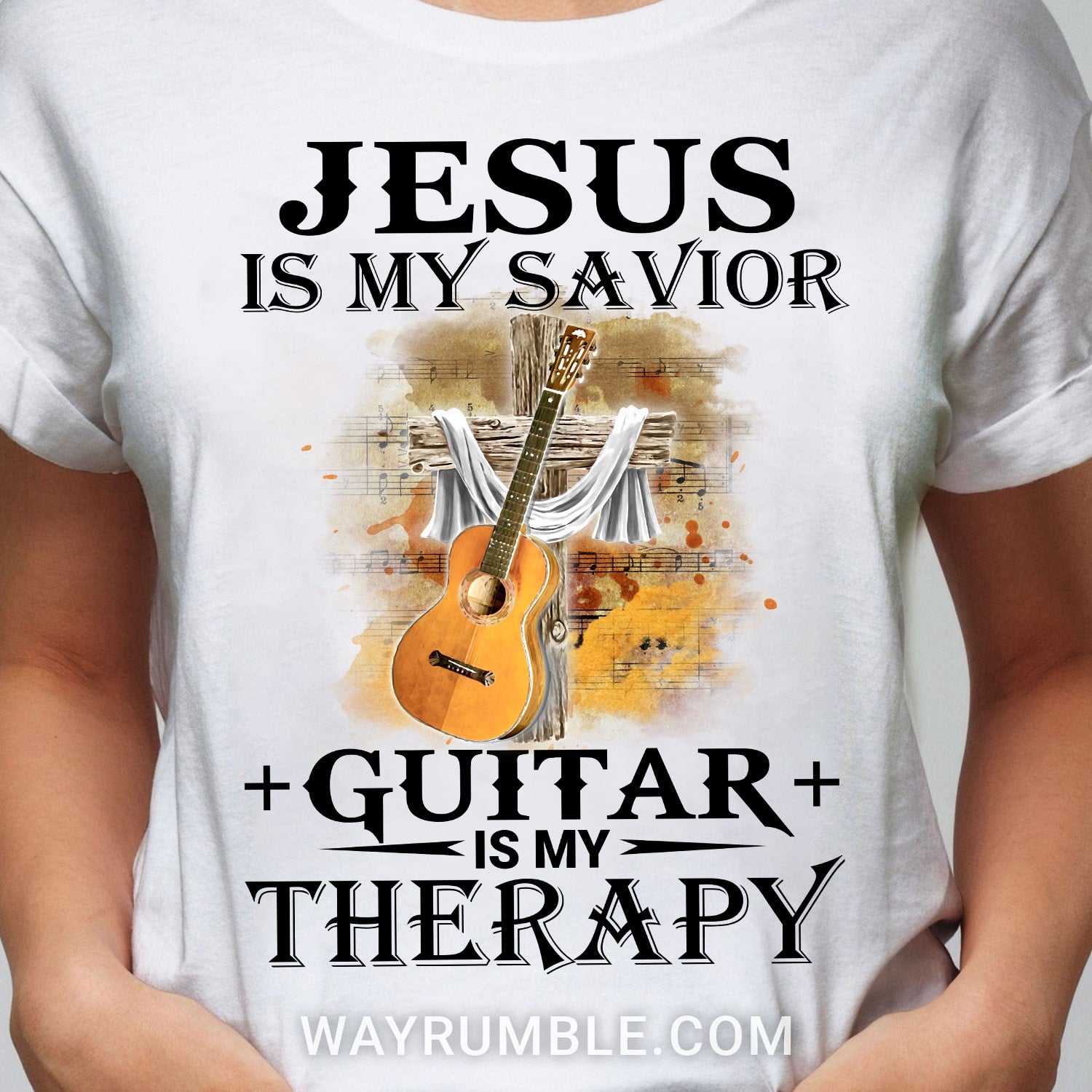 Jesus is my savior, Guitar is my therapy - White Apparel