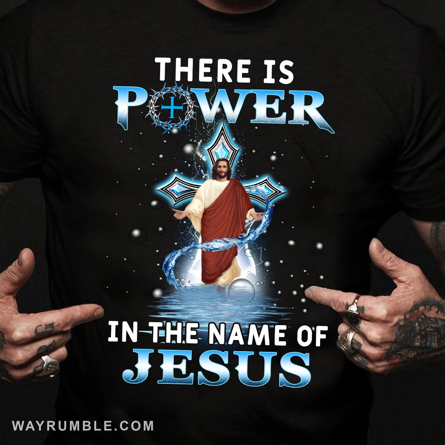 Jesus walks on water, There is power in the name of Jesus, The blue cross - Jesus Black Apparel