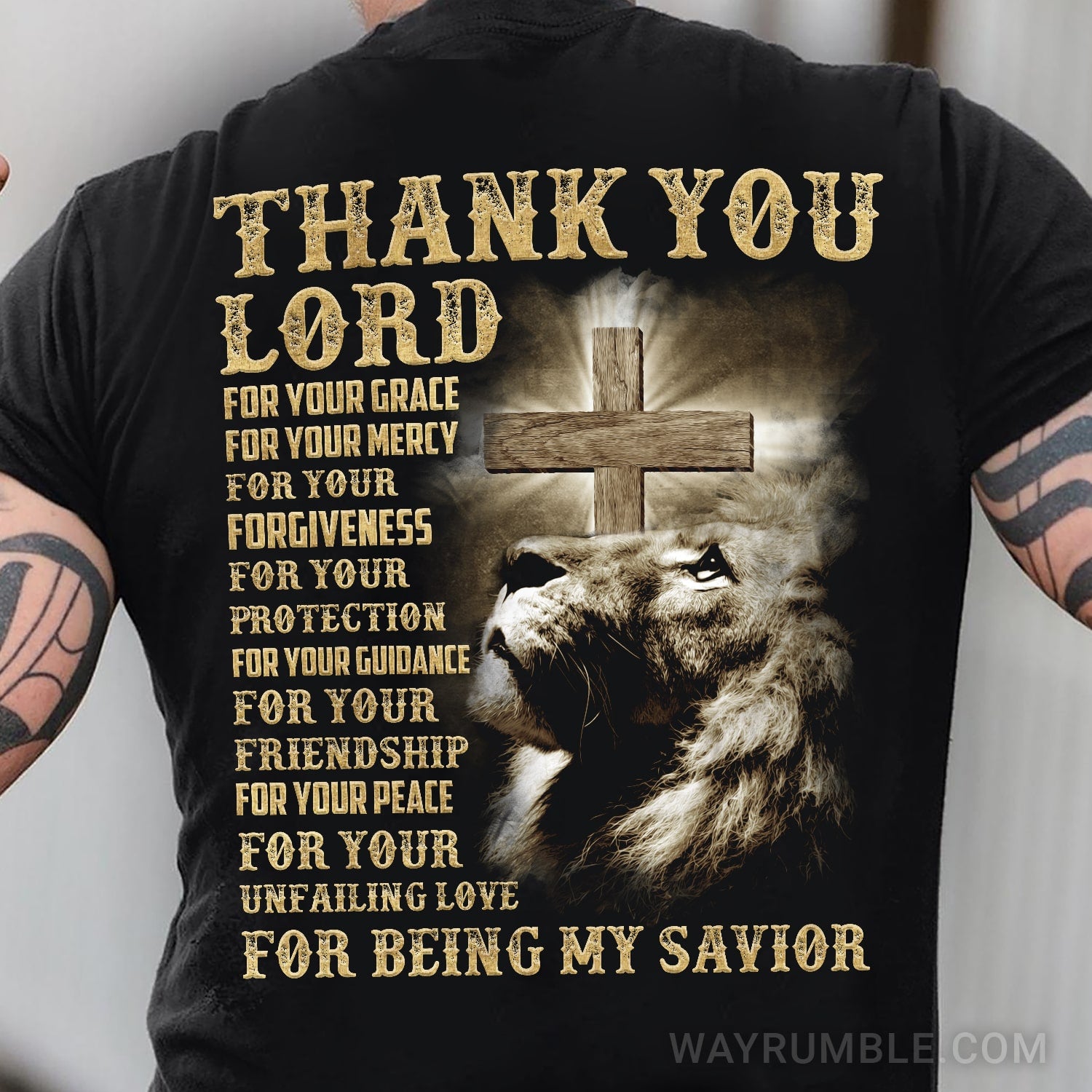 Jesus, Lion of Judah, Thank you Lord for being my savior Back-printed Black Apparel
