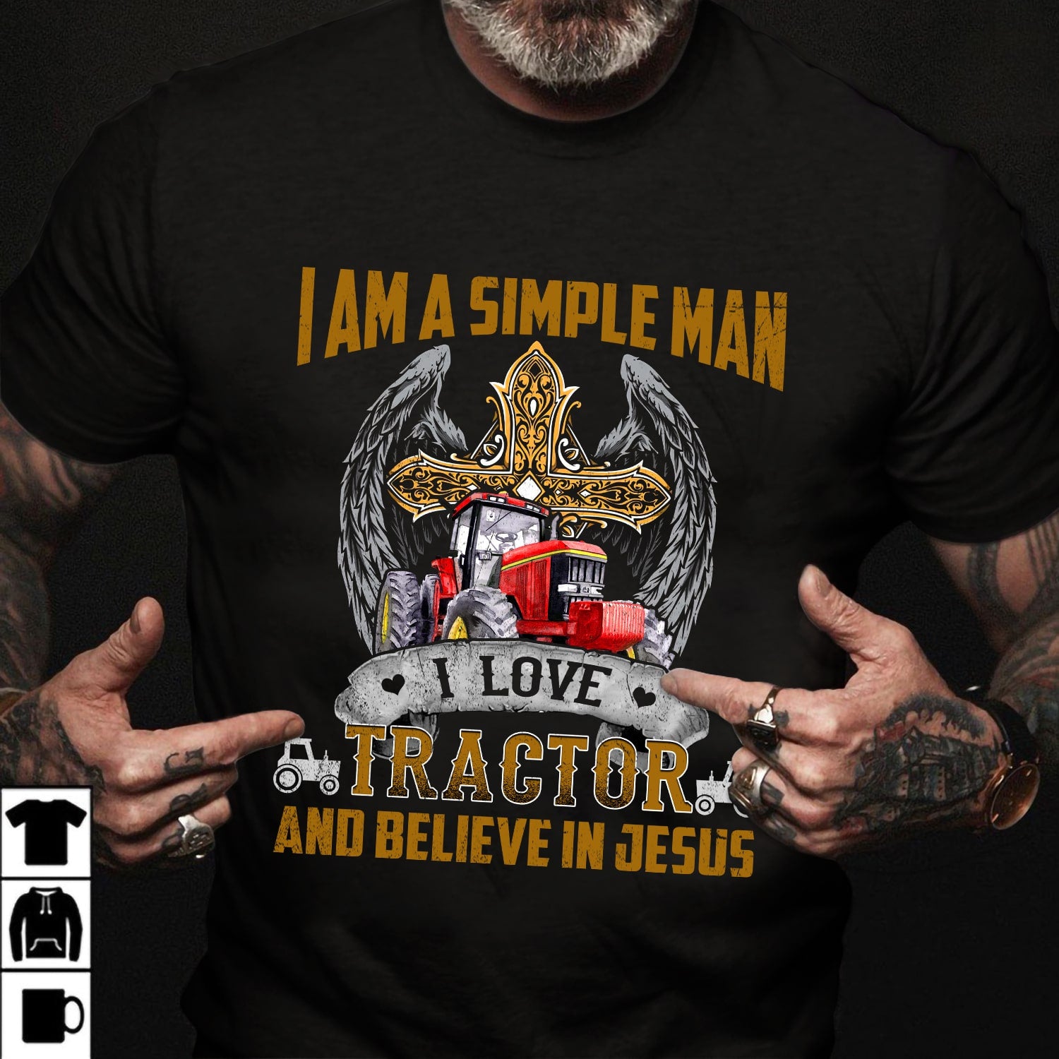 Awesome Simple Man - I love tractor and believe in Jesus - Jesus Black Apparel