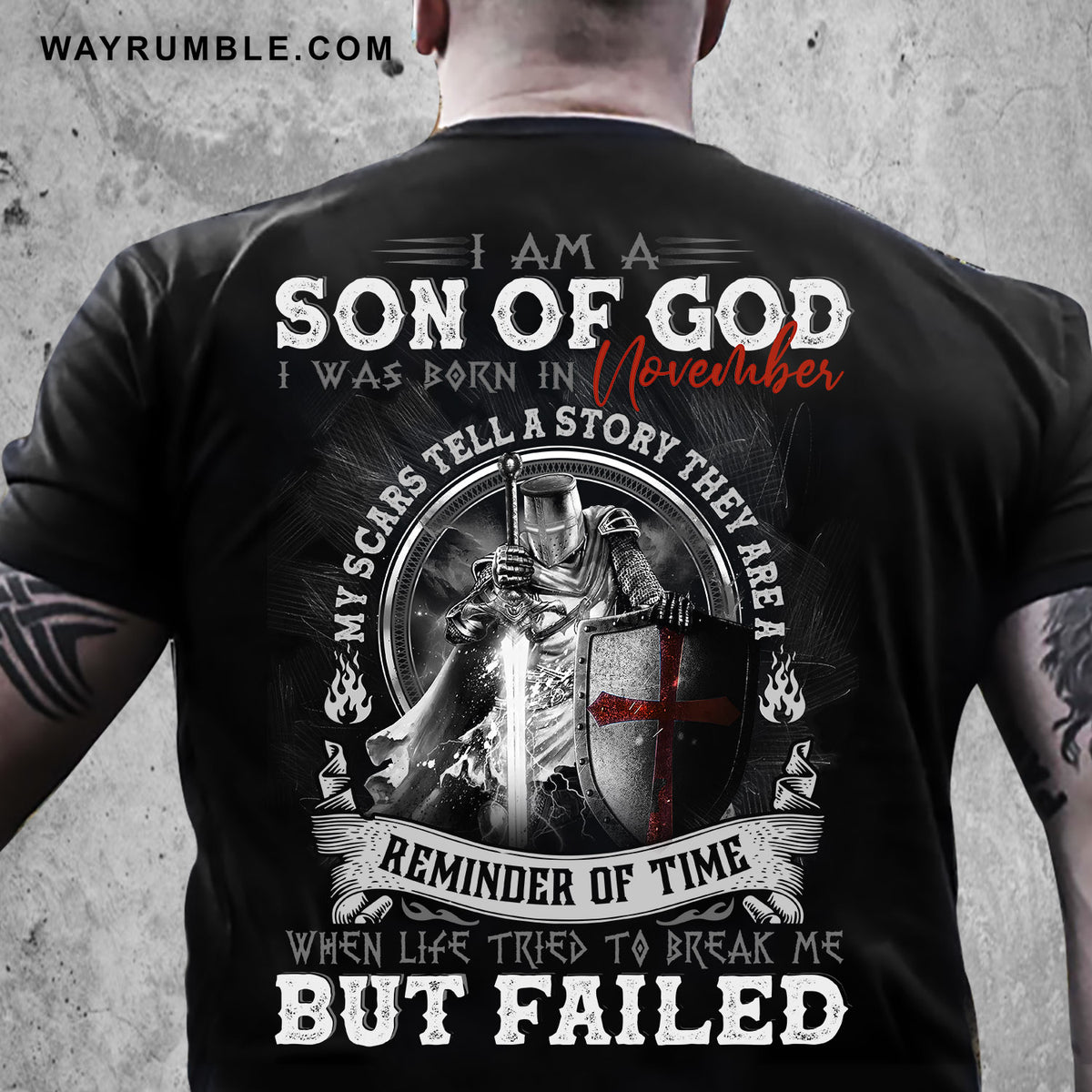 Born in November, I am a on of God - Jesus, Warrior Back-printed Black Apparel