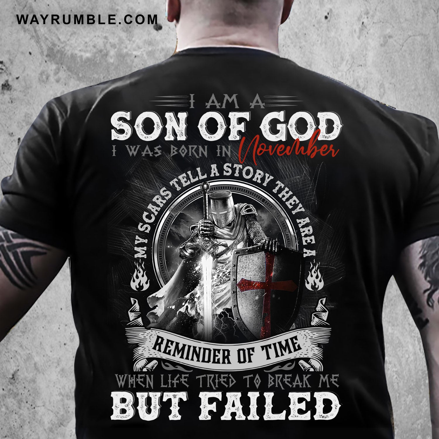 Born in November, I am a on of God - Jesus, Warrior Back-printed Black Apparel