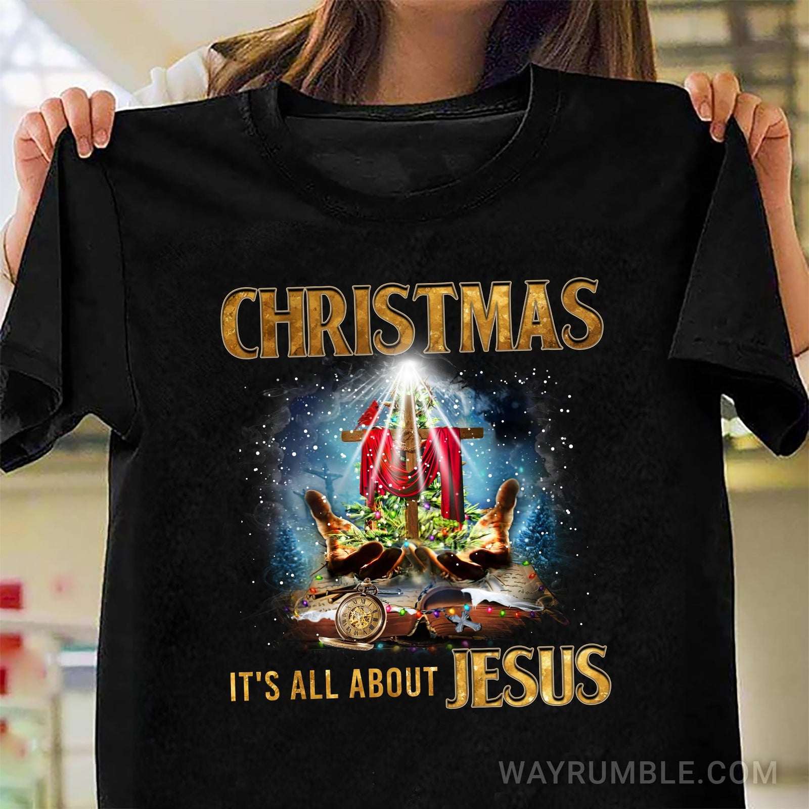 Christmas, It's all about Jesus - Jesus, Bible and wooden cross Black Apparel