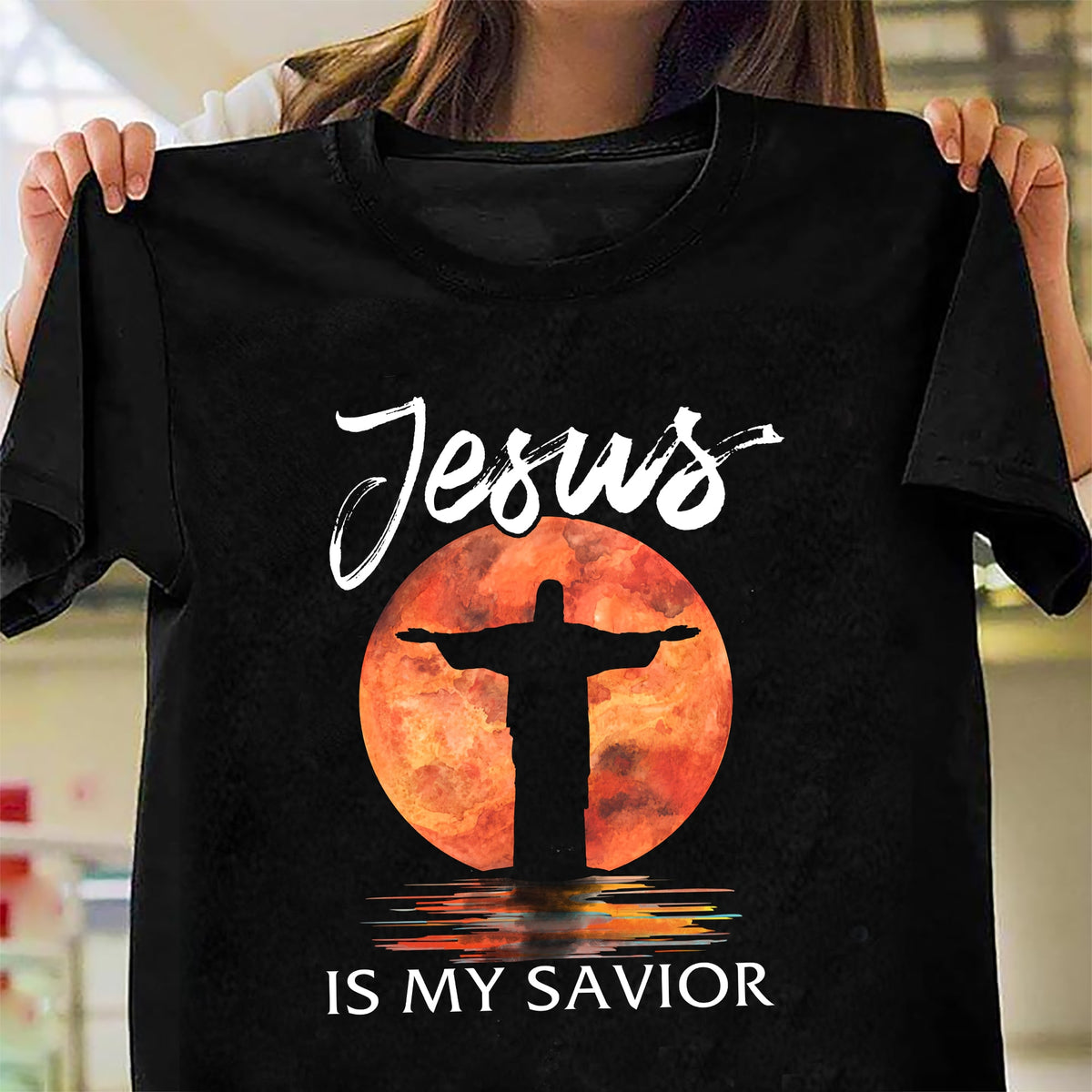 Full moon night, God painting, Jesus is my savior - Jesus Black Apparel