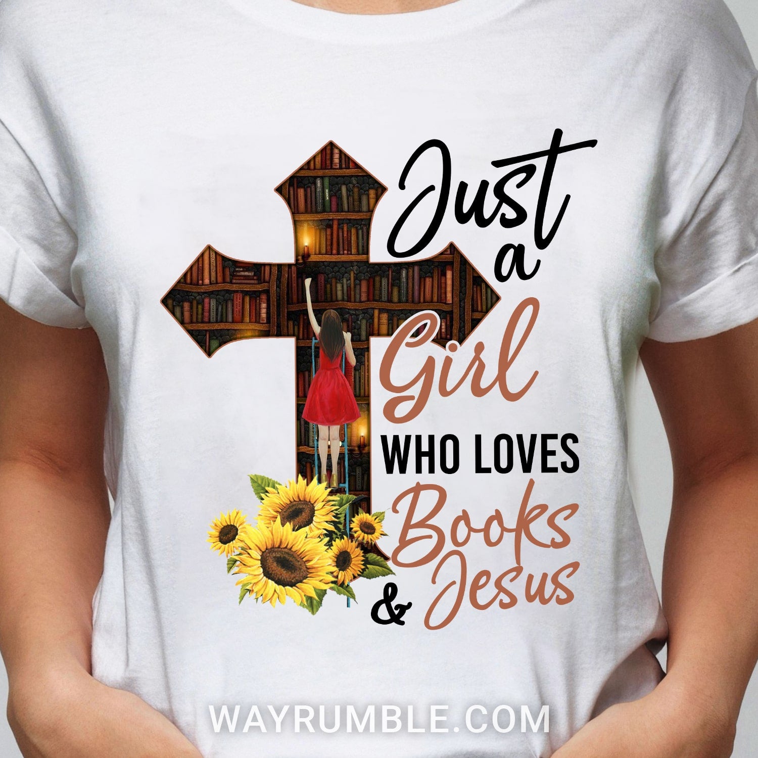 In the library, Beautiful girl, Just a girl who loves books and Jesus - Jesus White Apparel