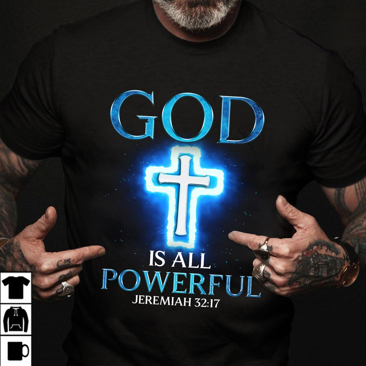 Cross light, Glowing cross, God is all powerful - Jesus Black Apparel