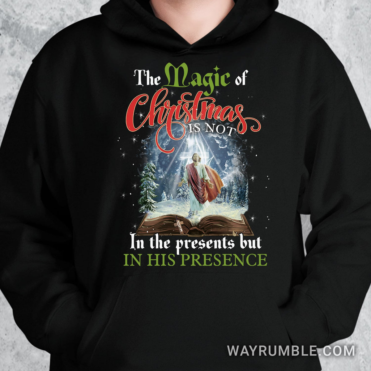 Jesus painting, The holly Bible, Cross light, Winter forest, The magic of Christmas is in his presence - Jesus Black Apparel