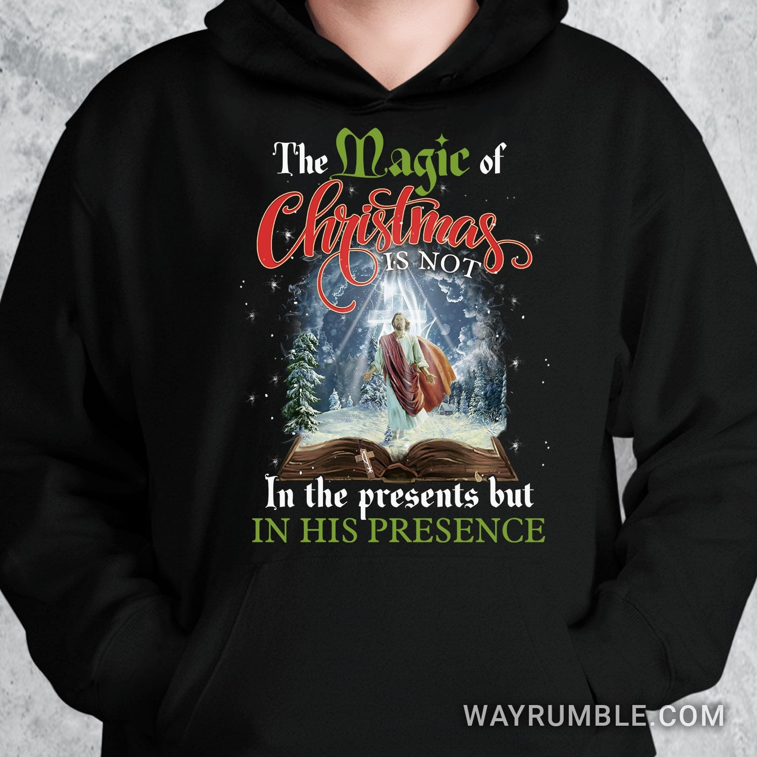 Jesus painting, The holly Bible, Cross light, Winter forest, The magic of Christmas is in his presence - Jesus Black Apparel