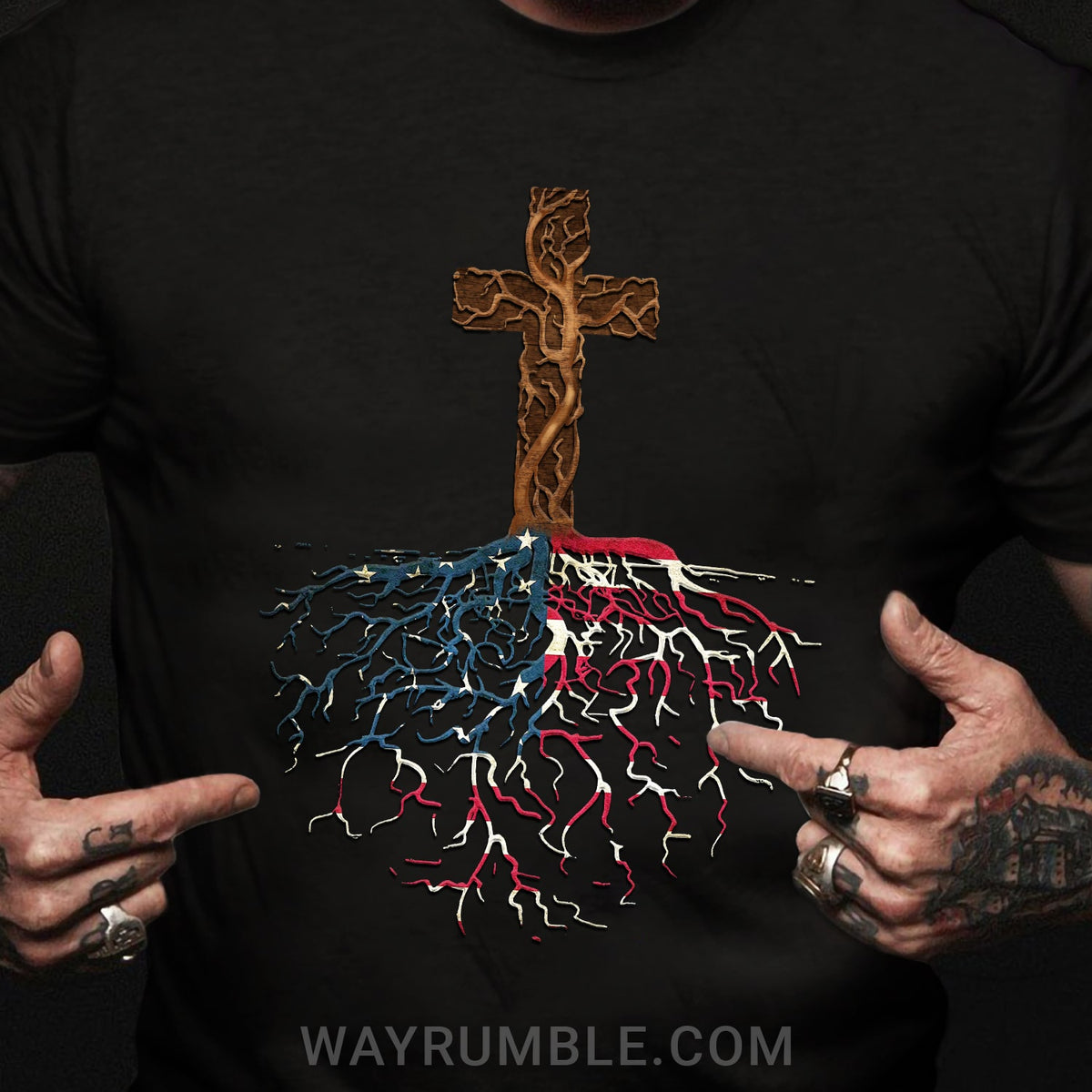 Jesus - The cross and US Flag - Black Apparel