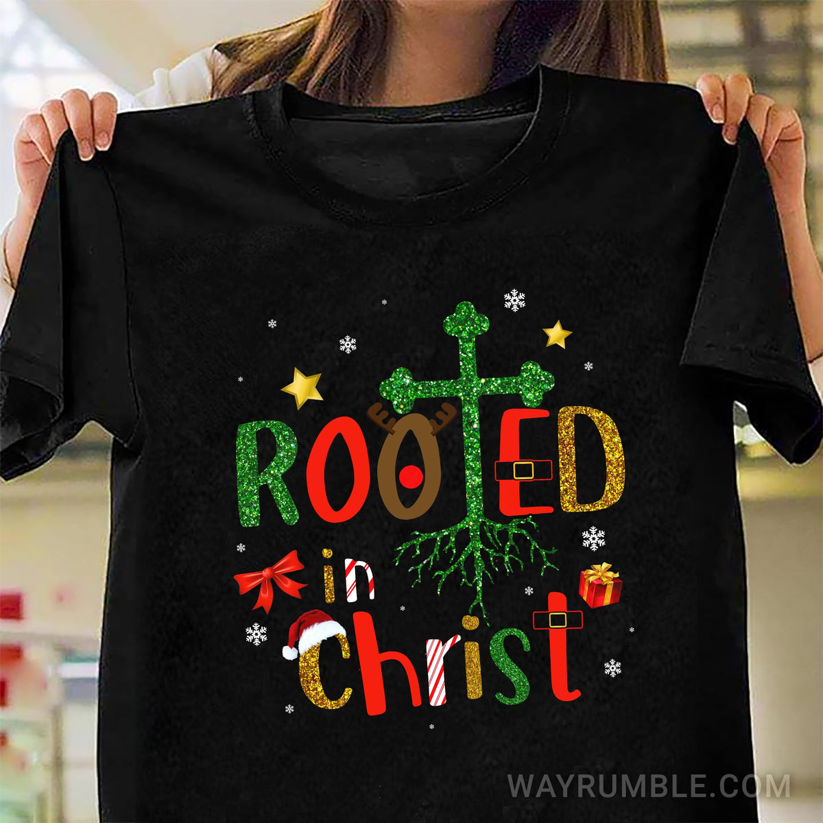 Christmas theme, Rooted in Christ - Jesus Black Apparel