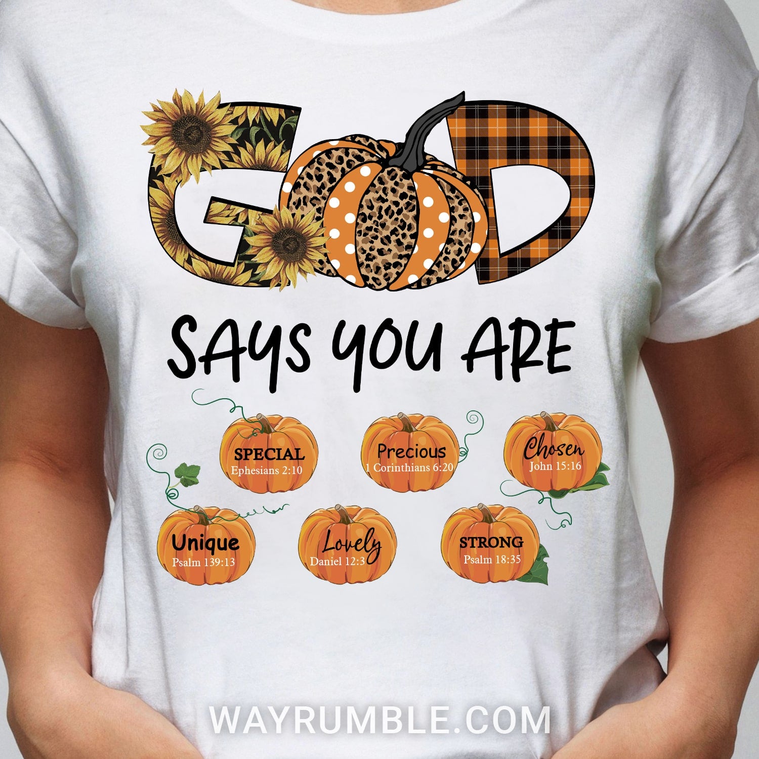 Autumn pumpkin, Sunflower, God says you are unique - Jesus White Apparel