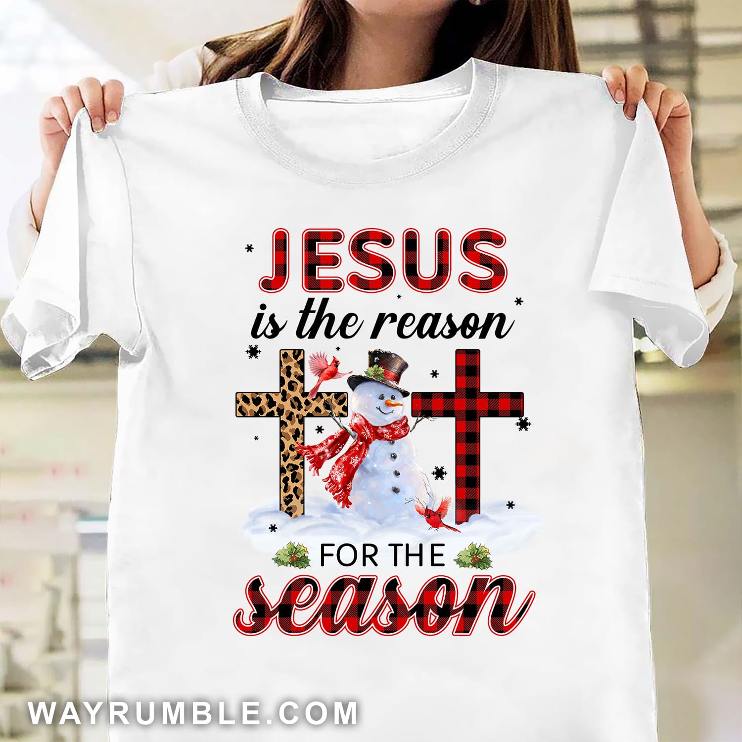Outdoor snowman, Cross symbol, Christmas gift, Jesus is the reason for the season - Jesus White Apparel