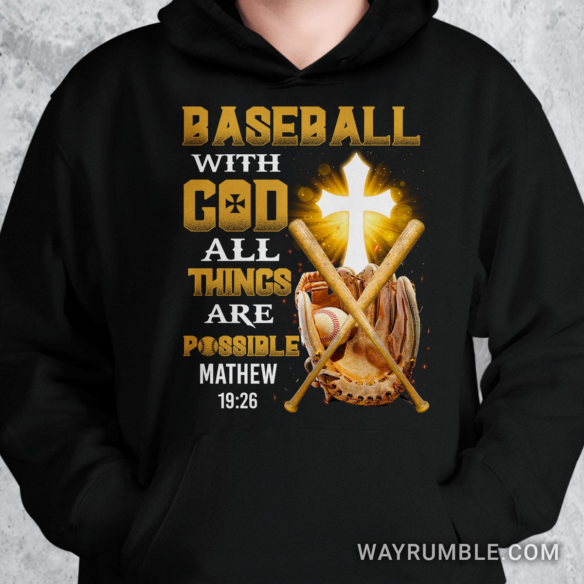 Baseball gloves, Cross, Baseball with God, All things are possible - Jesus Black Apparel