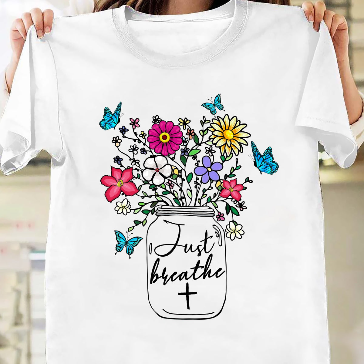 Jesus - Colorful flower - Just breath - White Apparel