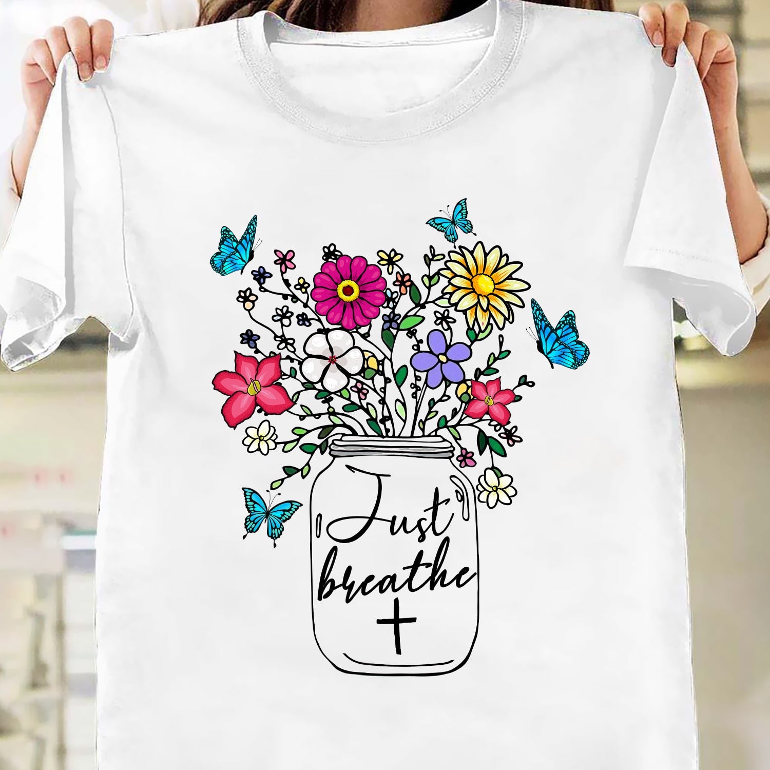 Jesus - Colorful flower - Just breath - White Apparel