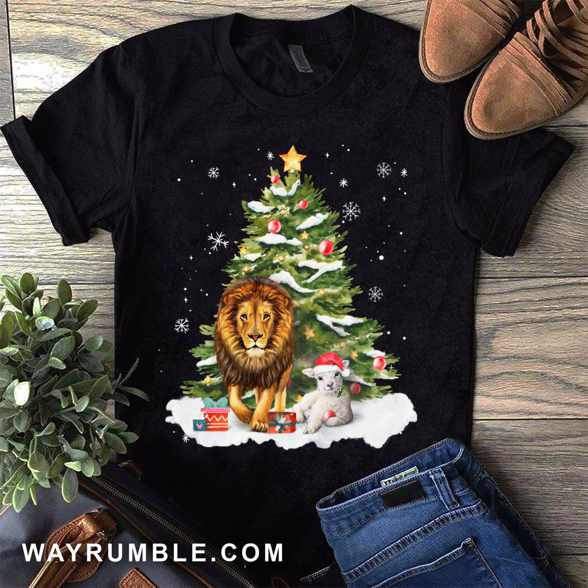Christmas Tree, Lion of Judah an Lamb of God - Jesus, Christmas Black Apparel