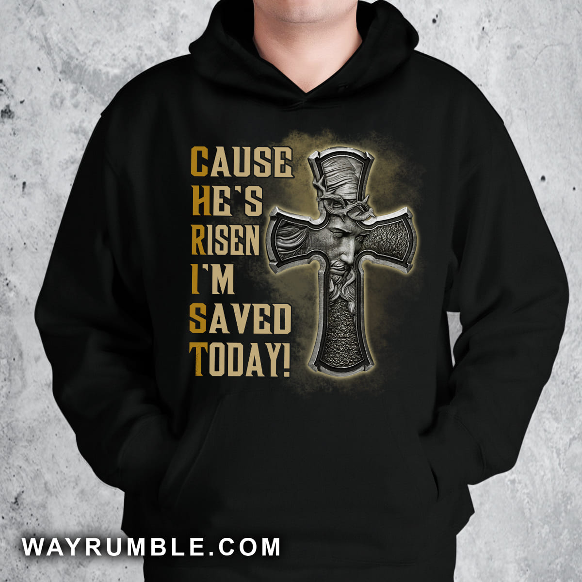 Jesus symbol, Black cross, Cause he's risen I'm saved today - Jesus Black Apparel