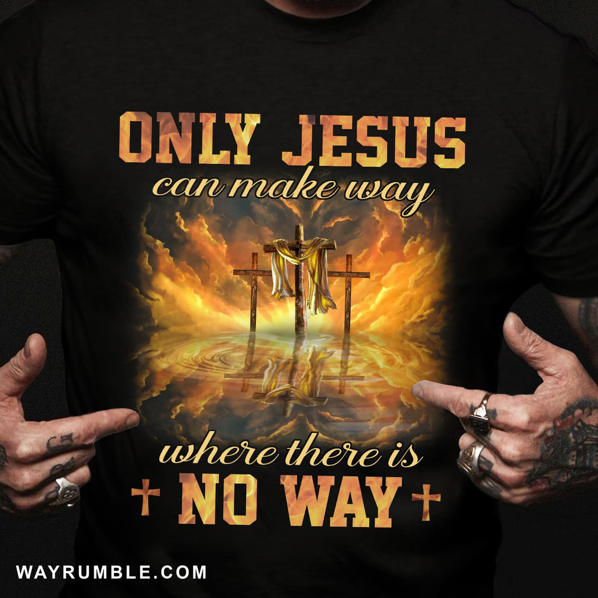 Beautiful halo, Wooden cross, Only Jesus can make way where there is no way - Jesus Black Apparel