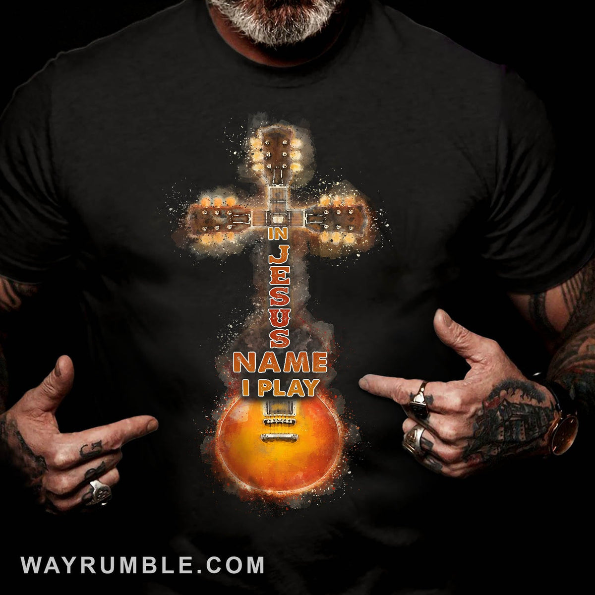 Wooden guitar, In Jesus name I play - Jesus Black Apparel