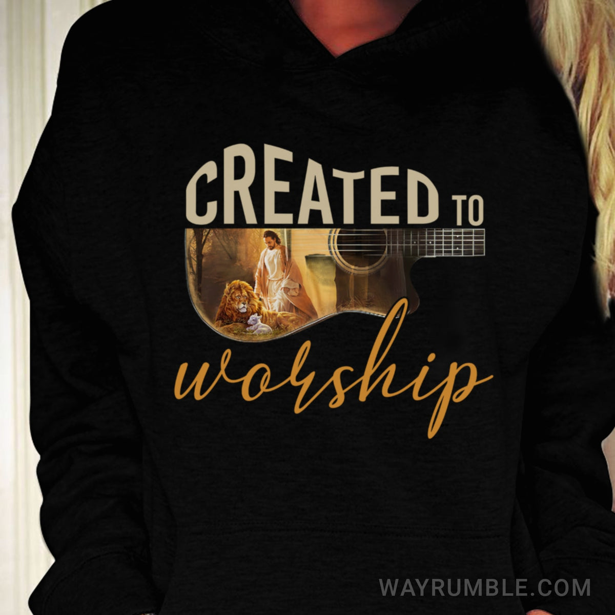 Wooden guitar, Lion king, Created to worship -  Jesus Black Apparel